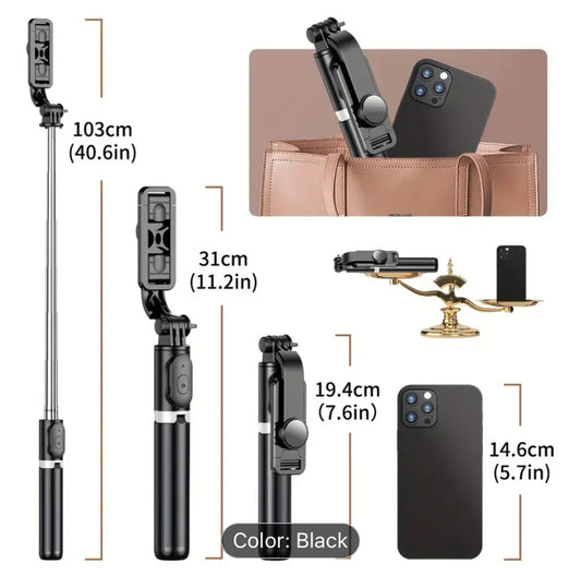 40" Extendable All-in-1 Smartphone Tripod Stand - 360° Rotation, Wireless Remote, Compact Design for iPhone 14/13/12/12 Pro/11/11 Pro/XS/XR/X/8/7 Plus, Samsung,
Google, LG, Sony Smartphones